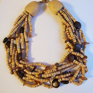 Vintage Natural Wood Bead Statement Neck